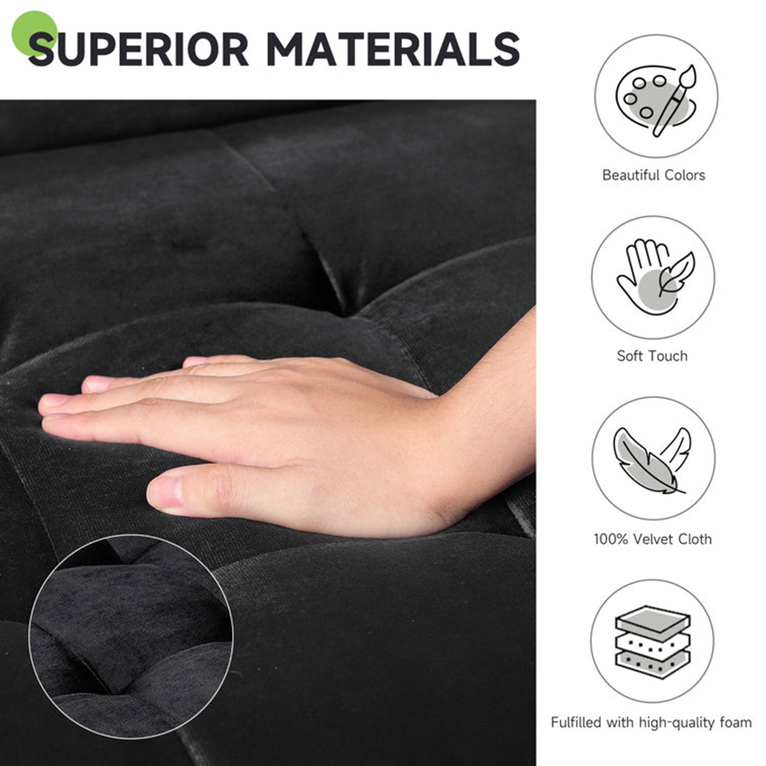 Neche Sofa for Living Room,Solid Wood Foot, 2 Seater Small Modern Loveseat Couch in a Box  - Black