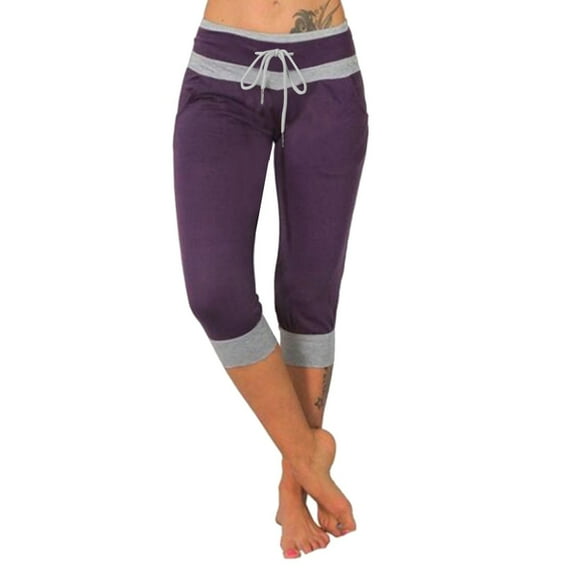 Jamsmile Women Leggings Casual Sport Solid Color Elastic Belt Waist Pants 3/4 Long Length Stretchy Soft Trousers With Pockets