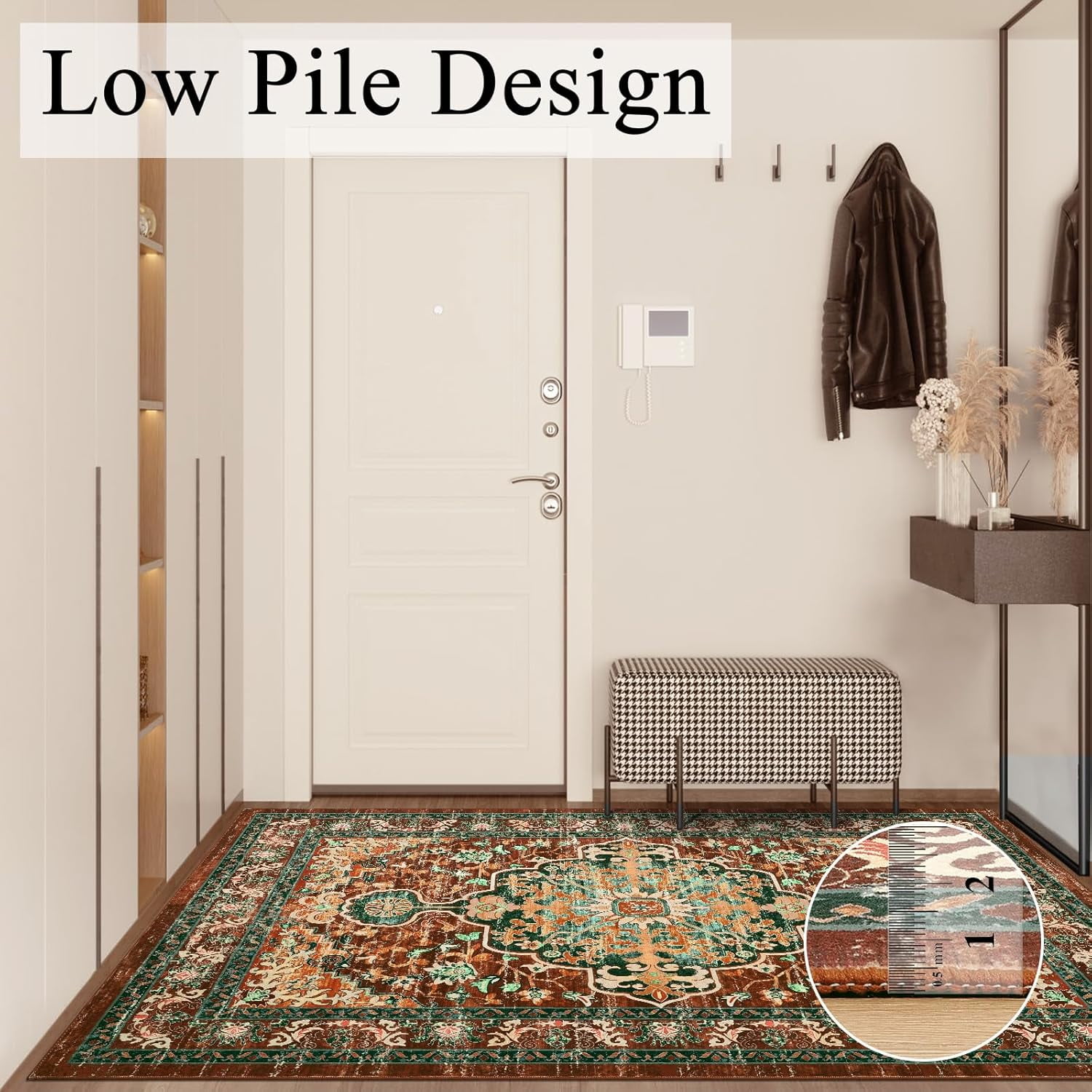 4 ft Round Area Rug, Yamaziot Boho Vintage Oriental Circle Carpet, Washable Non Slip Non Shedding Soft Faux Indoor Floor Mat Rug for Bedroom Living Room Sofa Office, Brown