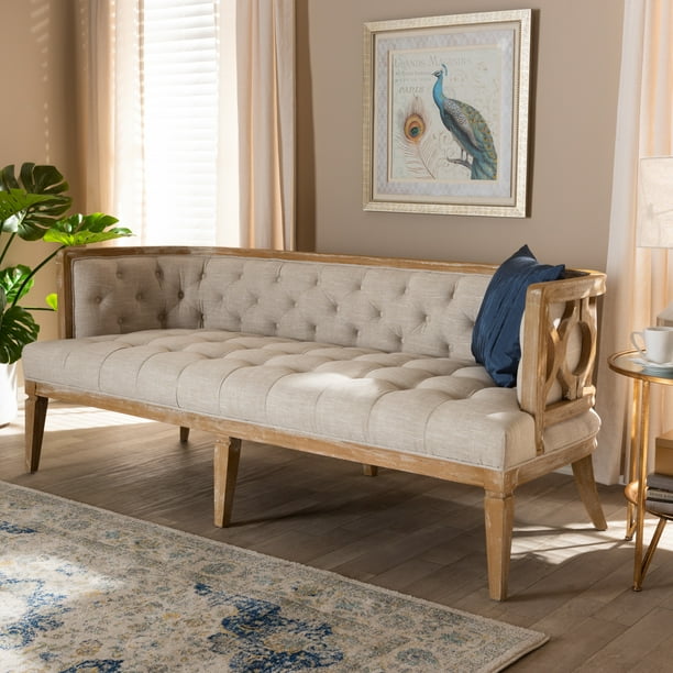 Baxton Studio Agnes French Provincial Beige Linen Fabric Upholstered