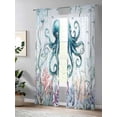 thumbnail image 4 of Sheer Curtains 84 inches Long, Teal Ocean Octopus Coral Seagrass Marine Life Coastal Light Filtering Sheer Window Curtains Rod Pocket Voile Drapes for Bedroom Living Room, 52"W x 84"L 2 Panels, 4 of 7