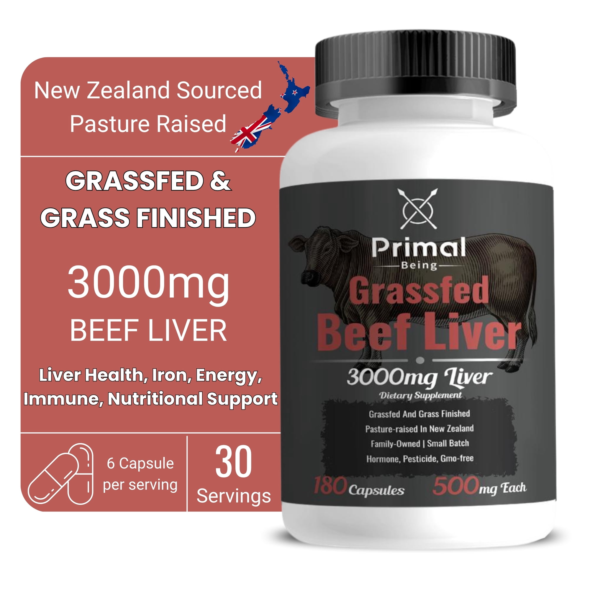 Primal Being Grassfed Beef Liver- Supports Energy, Longevity, Metabolic Health, and Detoxification