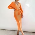 thumbnail image 6 of IROINNID Sweater Dress for Women V Neck Sweater Dress Puff Long Sleeve Slim Fit Bodycon Fall Winter Ribbed Knit Dresses Deals,Orange, 6 of 9