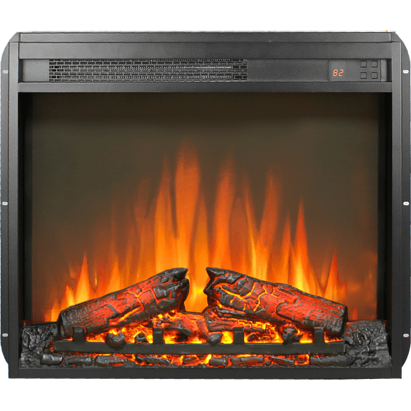 Ultra-Thin 23" Electric Fireplace Insert with Log Set and Realistic Flame,Remote control with timer,Overheat Protection,Black