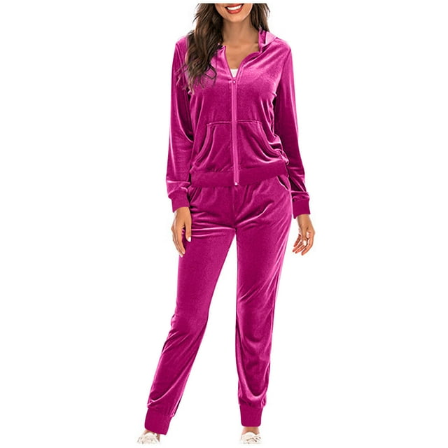 Timegard 2pc Workout Outfits for Women Fuzzy Hooded Zip up Jackets Drawstring Cinch Bottom Pants with Pockets Sports Sets
