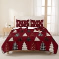 thumbnail image 3 of Quilts King Size Bedding Set, Red Christmas Lightweight Quilted Comforter, Xmas Trees Snowflakes Plaid Dots Winter Soft Reversible Bedspread Coverlet with Pillow Covers for All Season, 96" x 106", 3 of 9