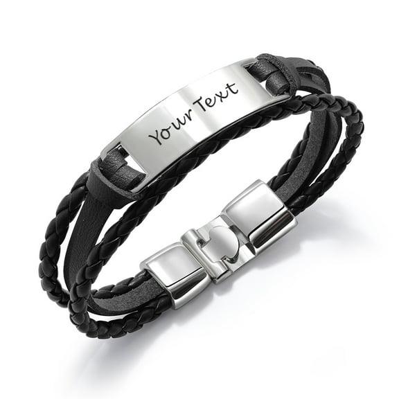 Personalized Leather Braceletfor Men, Stainless Steel Braided Bracelet Men's Wristband, Customized Engraved Your Text Birthday Wedding Anniversary Christmas Gifts