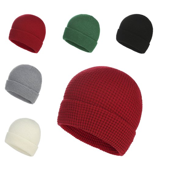 Winter Hats for Women Men Beanie Y2k Slouchy Waffle Knit Hat Warm Cap for Cold Weather Ski Hiking Wine Free