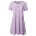 thumbnail image 5 of FashionOutfit Women's Solid Round Neck Short Sleeves Dress with Side Pocket, 5 of 5