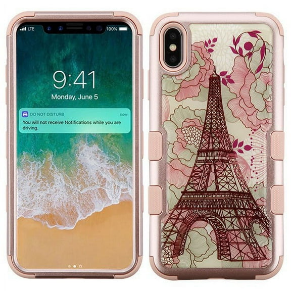 Apple iPhone Xs Max (6.5 in) Phone Case Tuff Hybrid Shockproof Impact Rubber Dual Layer Hard Soft Protective Hard Case Gel Eiffel Tower Rose Gold Phone Case for Apple iPhone Xs Max