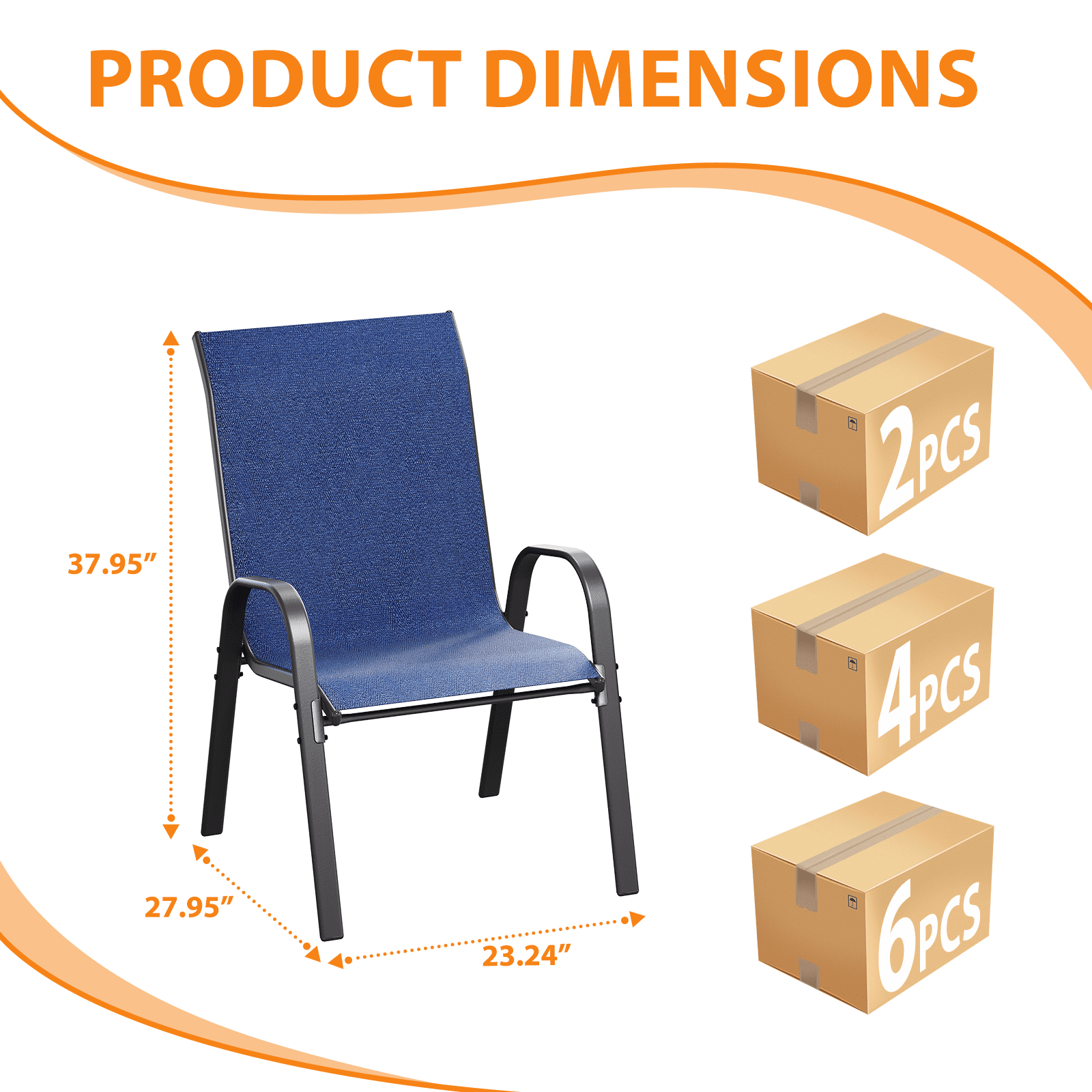 ELPOSUN Patio Chairs Set of 4, Outdoor Stackable Dining Chairs for All Weather, Breathable Garden Outdoor Furniture for Backyard Deck, Deep Blue