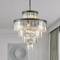 thumbnail image 4 of 24" Luxury Crystal Chandelier with Black Finish – Elegant 15-Light 5 Tier Pendant Light Fixture for Living Room, Dining Room, or Entryway (Bulb Not Included), 4 of 10