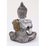 Pair of Feng Shui 4 Thai Earth Touching Meditating Silver Buddha Statues -D