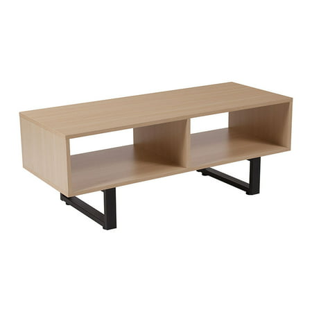Offex Beech Wood Grain Finish TV Stand And Media Console With Black Metal