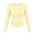 thumbnail image 4 of BLVB Womens Long Sleeve Basic Shirt Crew Neck Ruched Fitted Fall Tops Soft Stretch Undershirts Base Layer Clothing(Yellow,X-Large), 4 of 9