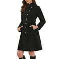 thumbnail image 4 of INSPIRE CHIC Pea Coat for Women Winter Stand Collar Button Down Mid Long Coats Outerwear with Belt XS Black, 4 of 6