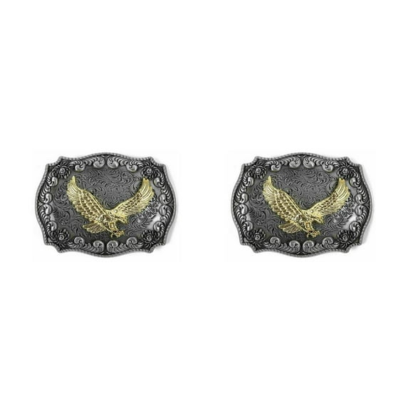 Maoww Belt Buckle Men Western Cowboy Vintage Simple Tangcao Pattern Long Horn Easy to Match Alloy Durable Longhorn Buckle Eagle 2Set