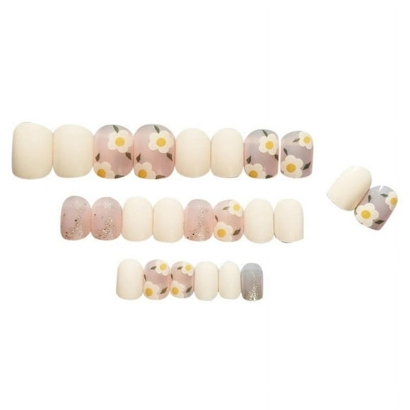 asddcavvf Pressed Nails Short Square False Nails Milk White Nail Paste Full Cover Small Flower False