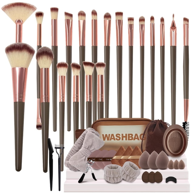 Juego de brochas de maquillaje GZIXBDA 48 piezas sintéticas con bolsa para principiantes
