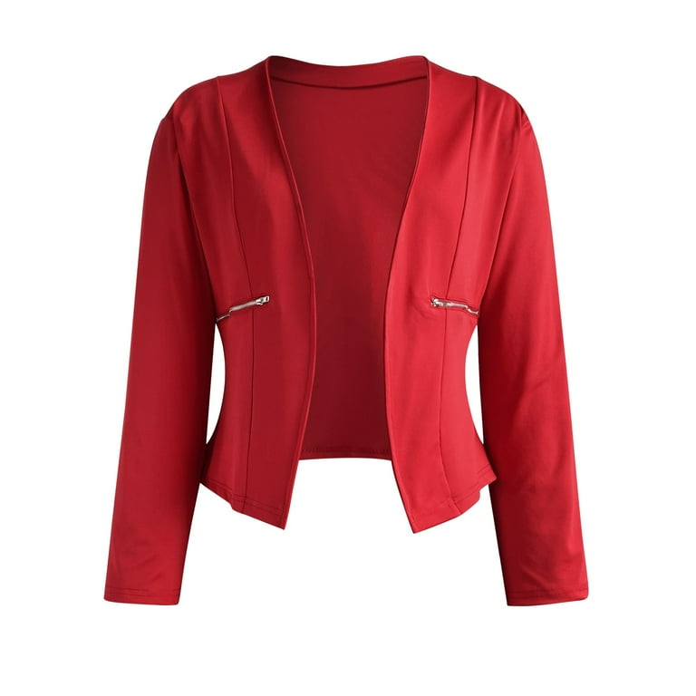 Mnjin Women Collarless Long Sleeve Slim Fit Open Front Short