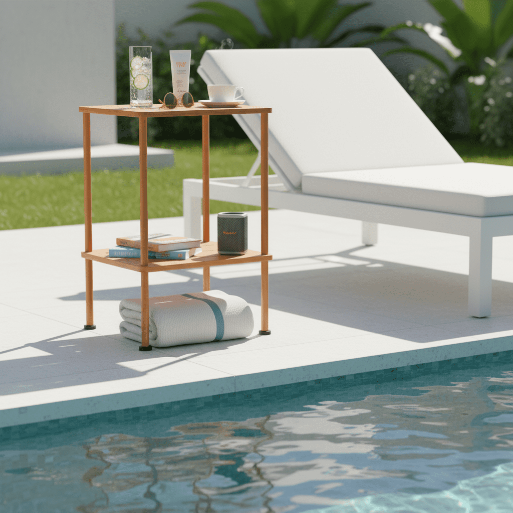 Bamboo Adirondack Square Outdoor Side Table, Bamboo 2-Tier Storage Patio Side Table, 16" Outdoor End Tables, Weather Resistant End Table for Backyard Pool Porch Patio Garden Lawn Beach - Rustic Brown