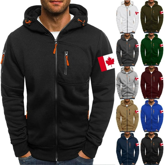 KeShDi Men's Winter Coats Men Zipper Casual Fashion Hooded Pockets Print Long Sleeved Outwear Green M