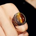 thumbnail image 4 of US 2Pc Mens Stainless Steel Gold Plated Oval Tiger Eye Stone Ring Size 7 8 9-11, 4 of 12