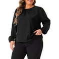 thumbnail image 2 of DARING DIVA Women's Plus Crew Neck Pleated Blouse 1X Black, 2 of 6