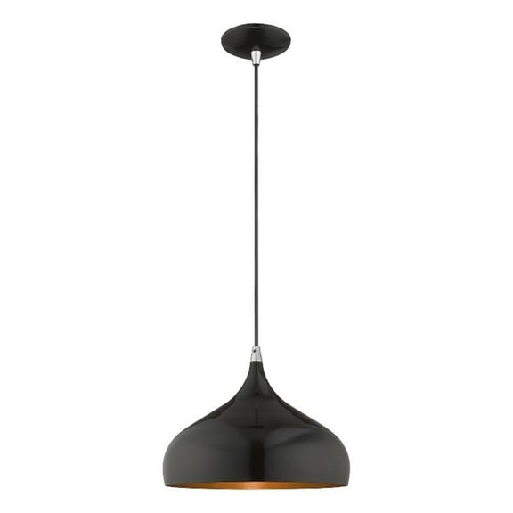 Beaumont Lane Transitional 75" 1-Light Metal Single Pendant in Shiny Black
