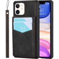 thumbnail image 6 of for iPhone 11 Wallet Case with RFID Blocking Card Holder,PU Leather Magnetic Buttons Portrait Stand with 6 Card Slots Flip Wrist Strap Shockproof Case for iPhone 11 6.1 Inch,Black, 6 of 15