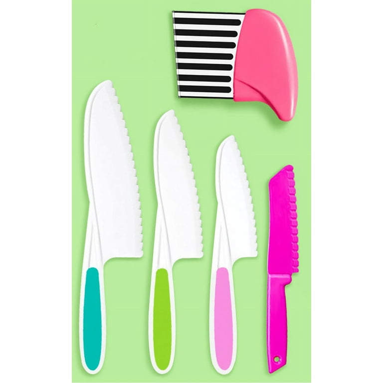 Casewin 5 Pcs Kid Plastic Kitchen Knife Set, Safe Kitchen Knife