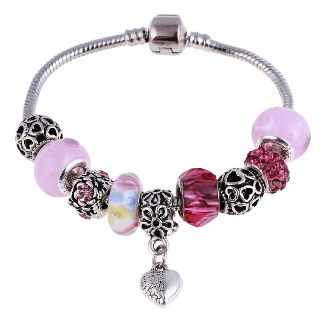 Abalorios de corazón de alta calidad para mujer, pulsera de Color plateado Original, pulseras y brazaletes de cuentas de cristal, joyería de moda Fivean unisex