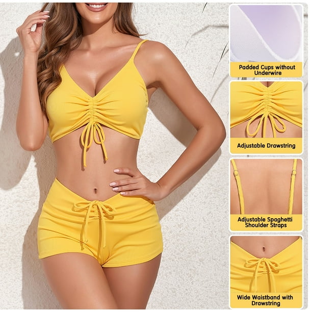 Conjunto De Bikini De Dos Piezas Con Cuello Envolvente Acanalado Para