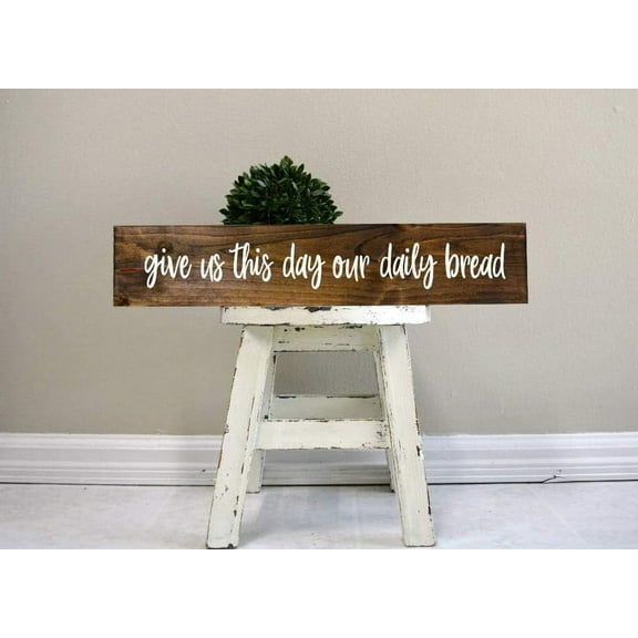 Cskhip give us This Day Our Daily Bread Sign, Kitchen Wall Decor, Dining Room Wood Sign, Wooden Sign, Wood Sign, Wooden Signs with Sayings 4x16 inch
