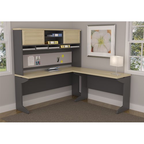 Ameriwood Home Pursuit LShaped Desk with Hutch Bundle, Natural