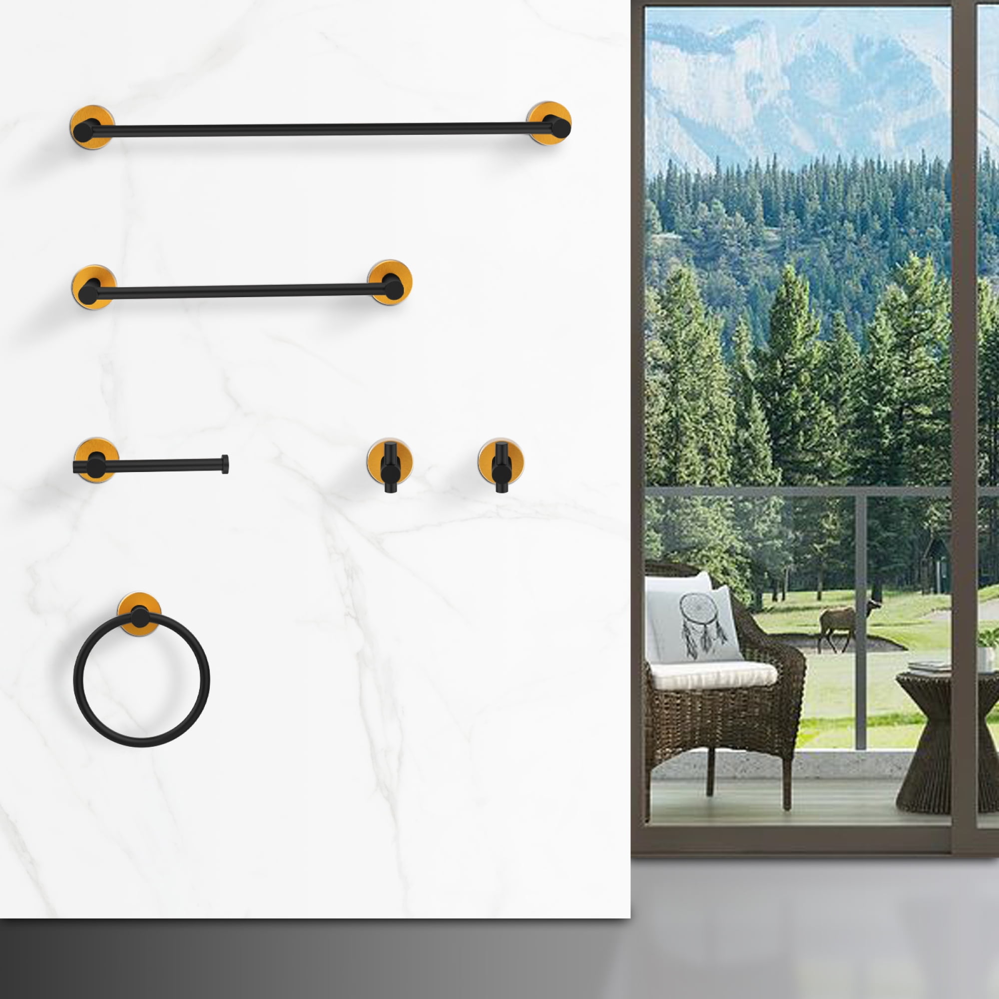 Bathroom Hardware Set, Thicken Space Aluminum 6 PCS Towel bar Set Wall Mounted