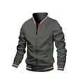 thumbnail image 2 of xiaxaixu Veste Bomber Légère pour Hommes Automne Imprimé Rayé Manches Longues Col Montant Zip Ajustée, 2 of 5