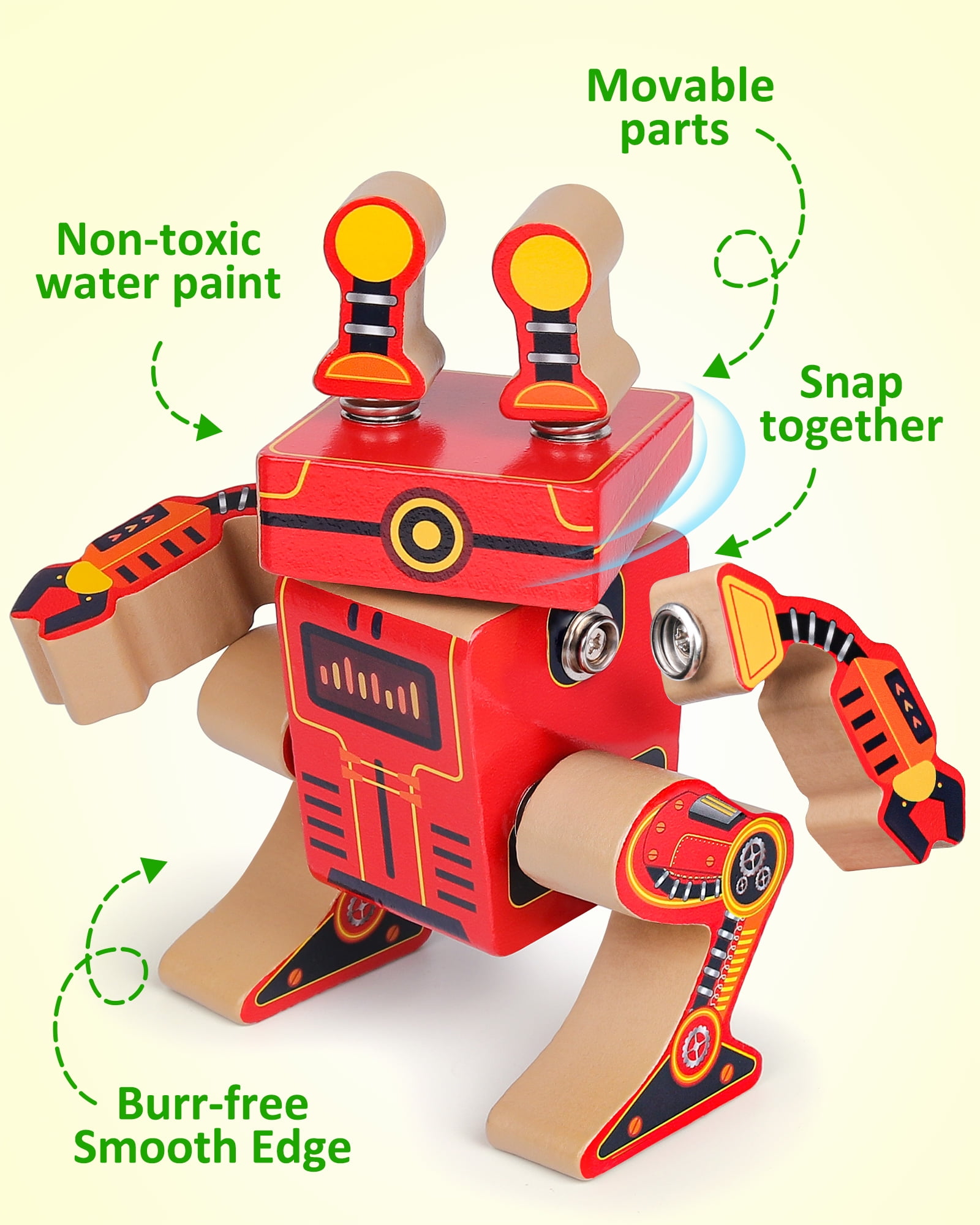 Coogam Fine Motor Building Robot Blocks for 3 4 5 Years Old, Wooden Snap Together Robot Builders, STEM Take Apart Robot Playset, Educational Learning Toy for Boys Girls