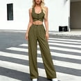 thumbnail image 3 of VBVC Women's 2 Piece Y2K Sleeveless Suit Sets,Button Down Crop Tank Top and Pleated Pants For Women,Ladies Party Streetwear Outfits with Pockets,Army Green,S-2XL, 3 of 8