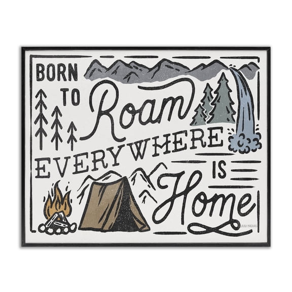 Stupell Industries Farmhouse Born To Roam Everywhere Black Framed Giclee Art, 14 x 11, by Laura Marshall