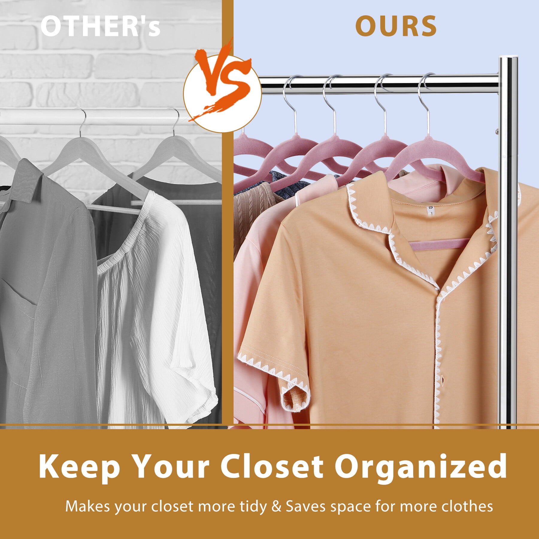 ZENY Clothes Hangers Set Flocked Velvet No-slip Durable Coat Jacket Hangers Space Saving Hangers(100pcs, Pink, Velvet)