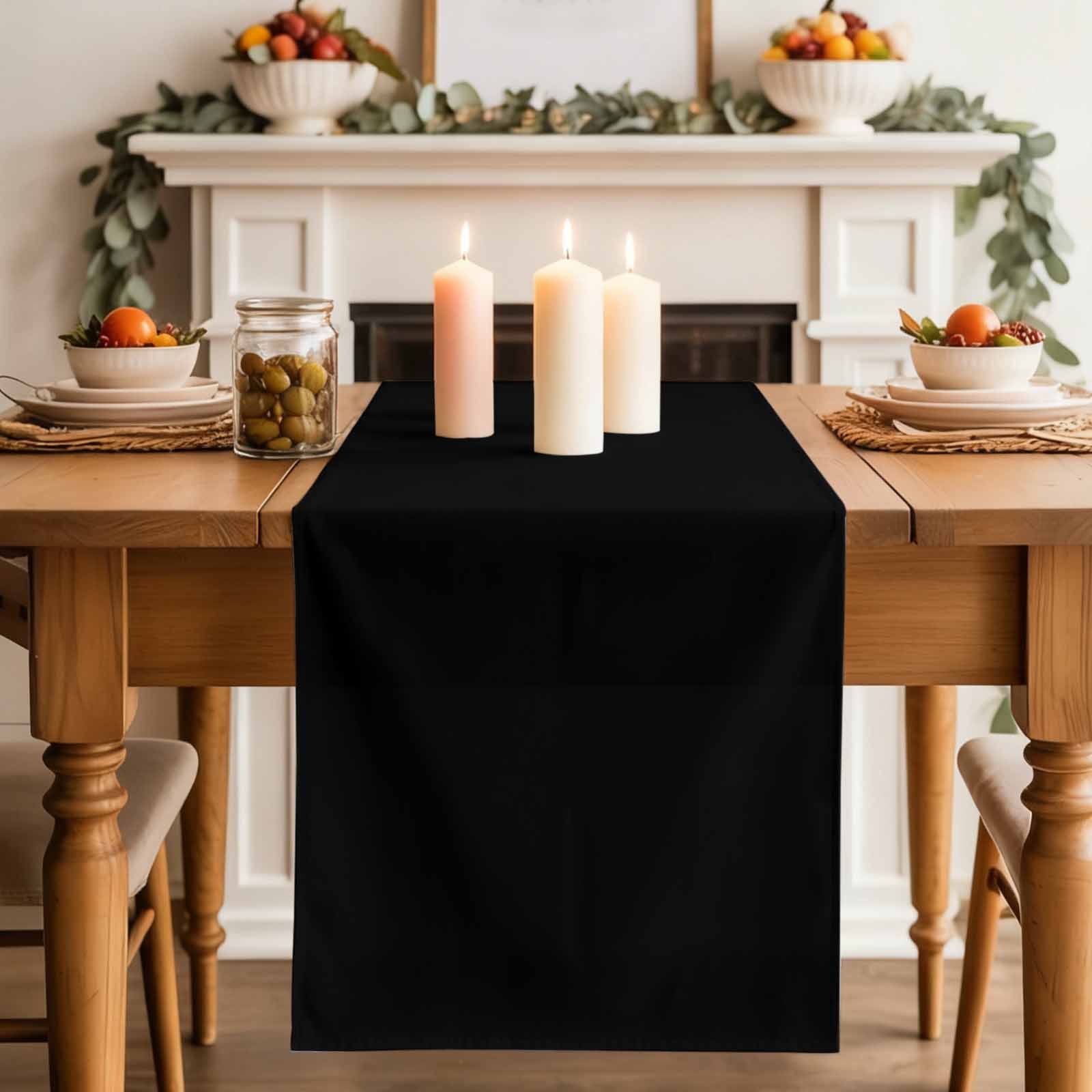 Black Table Runner, Solid Color Farmhouse Black Washable Cotton Linen Table Runners 90 Inches Long, Dresser Scarf Runner for Dining/Coffee/Kitchen/Hallway Tables 13''x90''