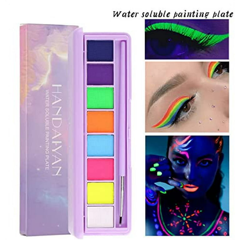 Go Ho 8 Colors Water Activated Eyeliner Palette,High Pigment Bright Vibrant  Fluorescent Rainbow Colorful Eye/Face/Body Paint,Matte and UV Paint