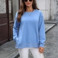 thumbnail image 6 of WTOBBY Women's Button Hem Slit Hoodie, Solid Color Casual Pullover, Long Sleeve Round Neck Top with Side Vent Design and Modern Street Style,Blue M, 6 of 8