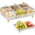thumbnail image 1 of Divided Serving Tray Set Snack Tray Transparent Fruit Tray with Lid Rectangle 6 Grids Fruit Bowl Box Set Divided Nut Bowl Plastic Desserts Serving Plate. High quality, 1 of 5