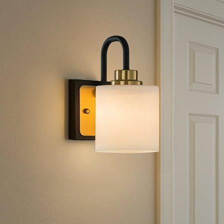 W5'' 1-Light Modern Elegant Brass And Black Bathrooom Vanity Light With Milk White Glass Shades