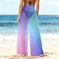 thumbnail image 6 of dazeni Women's Sun Protection Cover Up Beach Pants Tie Dye Sheer Mesh Wide Leg Palazzo Pants High Waist Bikini Botton Y2k Swimsuit Coverups Purple Small, 6 of 7