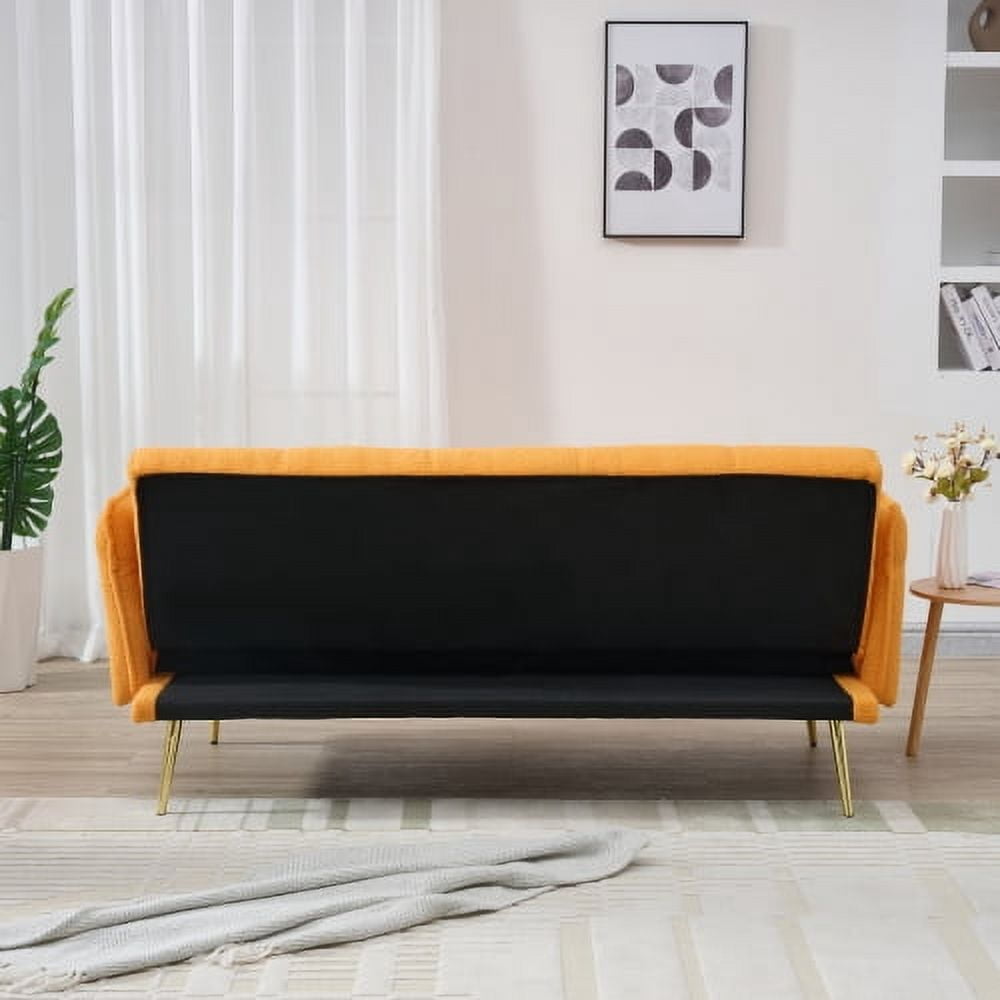 BSHTI 70.1 inch Futon Sofa Couch, Modern Convertible Double Sofa Bed with Folding Armrests for livingroom,Yellow