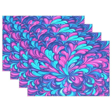 

Flowers Burst Of Colors 4-Piece 12x18in Heat-Proof Place Mats Set Non-Slip for Family Dining
