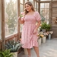 thumbnail image 3 of GRACE & GRANDEUR Vestido de Talla Grande para Mujeres con Mangas Cortas Voladas, Corte Flare, Fluido, Estampado Floral, Midi, 3X Rosa Blanco, 3 of 7